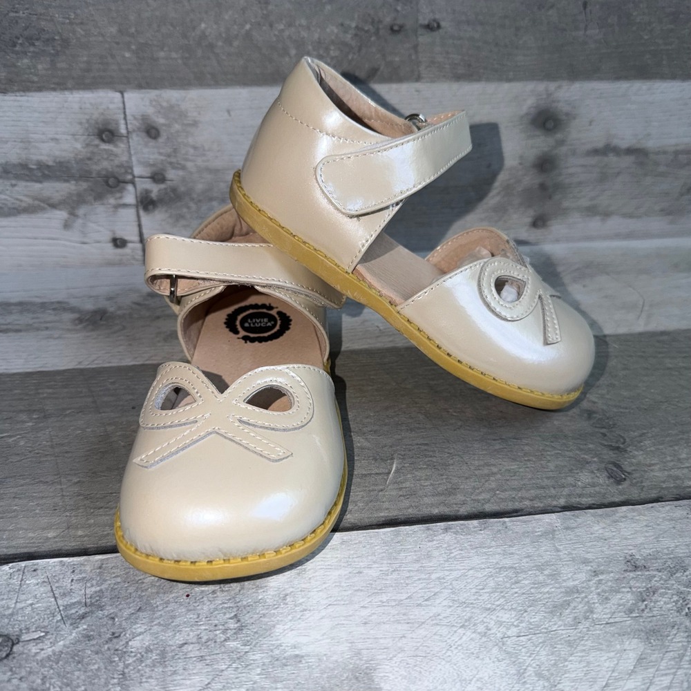 Livie & Luca Girls Mary Jane Shoes Champagne Pearl Patent Leather Bow Size 9